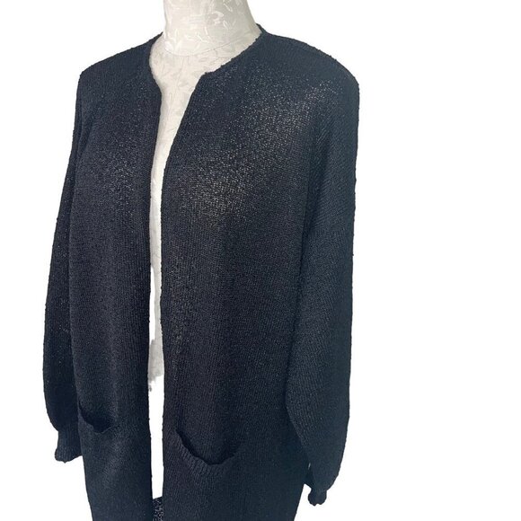 French Rags Vintage Womens Open Duster Cardigan Black Size 2 Medium Pure Rayon - Picture 5 of 13